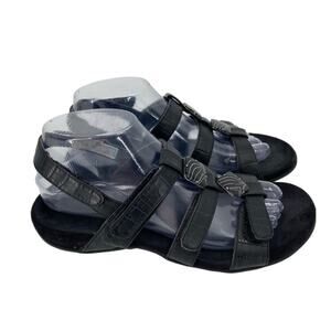 Vionic Amber Sandals Size 7 Black Beaded Snake Croc Reptile Embossed